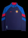 Blusa de treino oficial do Barcelona garimpo do madruga azul com detalhes em vermelho e zíper frontal