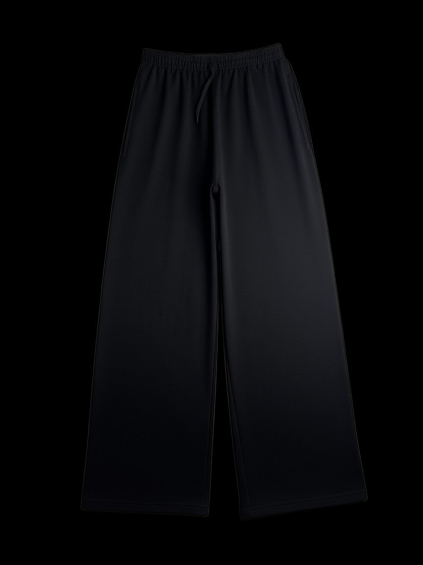 Calça moletom preta baggy de tecido grosso da garimpo do madruga, com cordão na cintura e modelagem larga.