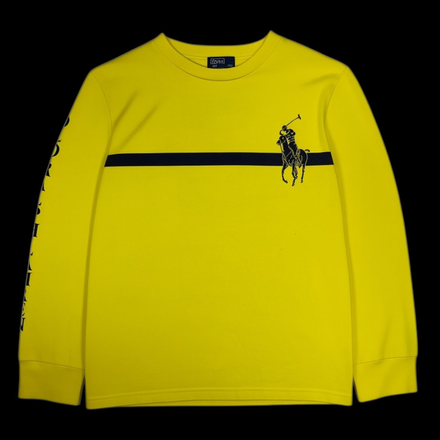 Camisa de manga longa Ralph Lauren amarela com logo grande e detalhe na manga, garimpo do madruga, tamanho P
