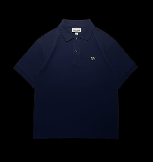Camisa polo masculina azul marinho da Lacoste em algodão, tamanho G, com logo do crocodilo verde bordado no peito.