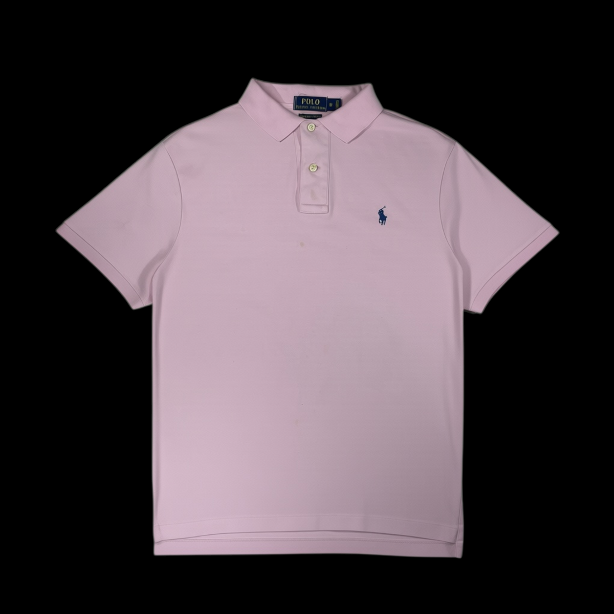 Camisa polo garimpo do madruga Ralph Lauren rosa em algodão pima com bordado azul no peito, tamanho M