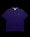 Camisa polo roxa masculina Lacoste Live em algodão, tamanho G, com logo do crocodilo bordado no peito e botões.