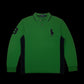 Camisa polo manga longa Ralph Lauren verde com detalhes pretos e logo bordado, garimpo do madruga, tamanho GG