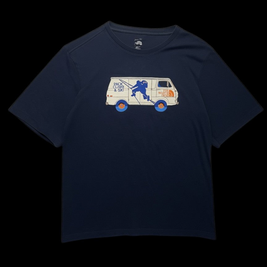 Camiseta The North Face azul marinho com estampa de van vintage, tamanho P, garimpo do madruga