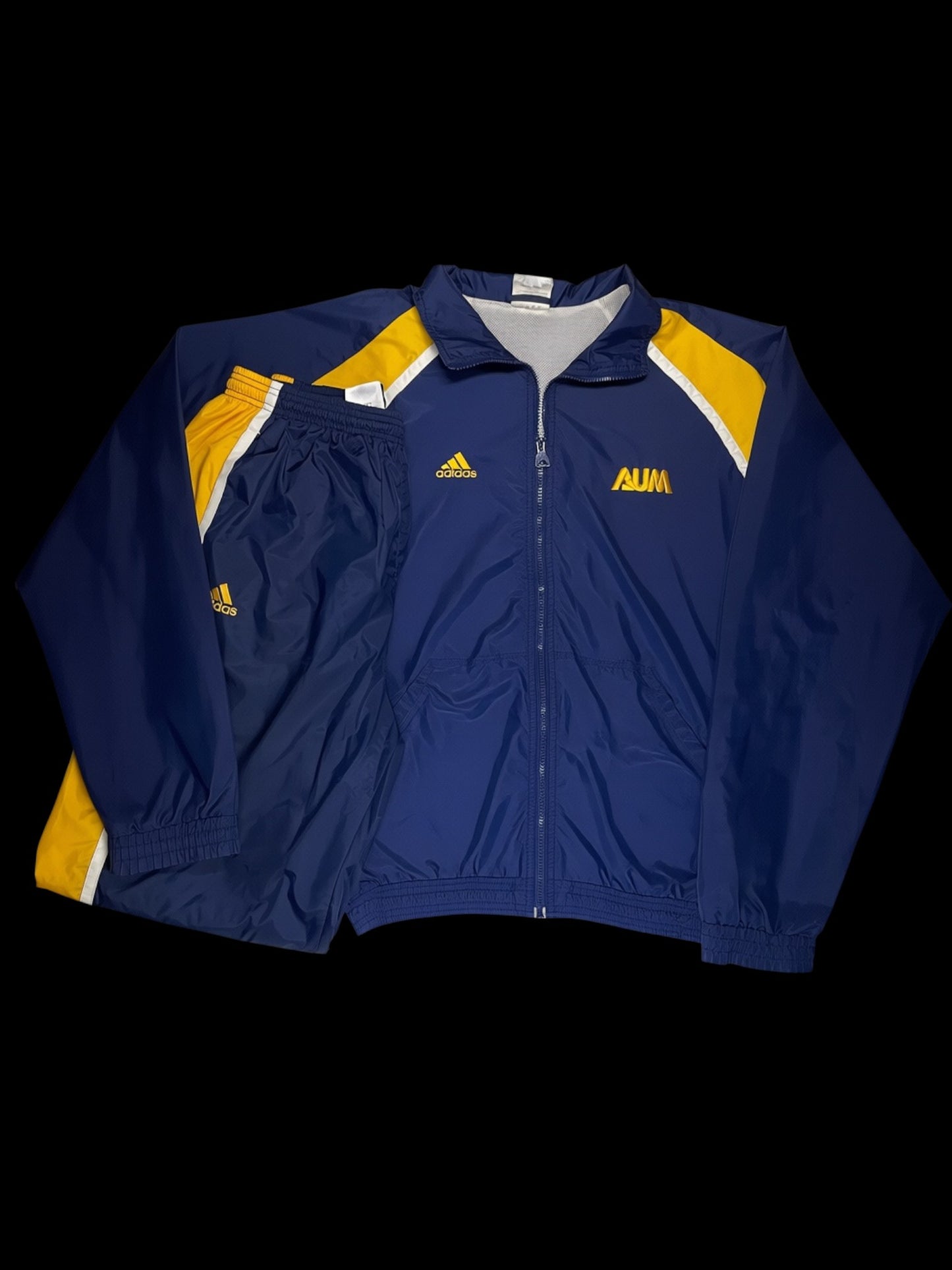 Conjunto Adidas Vintage garimpo do madruga azul e amarelo com jaqueta de zíper e calça esportiva em nylon