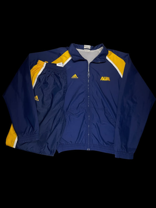 Conjunto Adidas Vintage garimpo do madruga azul e amarelo com jaqueta de zíper e calça esportiva em nylon