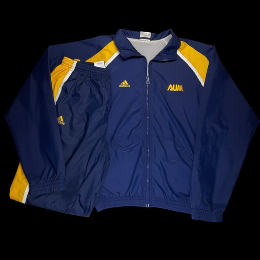 Conjunto Adidas Vintage garimpo do madruga azul e amarelo com jaqueta de zíper e calça esportiva em nylon