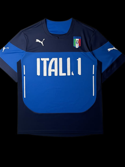Camisa de futebol masculina Garimpo do Madruga Italia x Puma 2014 azul e marinho, tamanho G, com logo Puma e escudo da Itália.