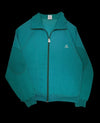 Jaqueta vintage Topper 90s verde petróleo com zíper, gola alta e detalhes acolchoados nos cotovelos, garimpo do madruga