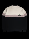 Suéter vintage garimpo do madruga Lacoste em tricot bege e preto com detalhe listrado e logo bordado