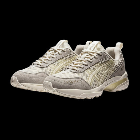Tênis Asics Gel 1090 bege em mesh e camurça, modelo original disponível no garimpo do madruga, tamanho 39.5.